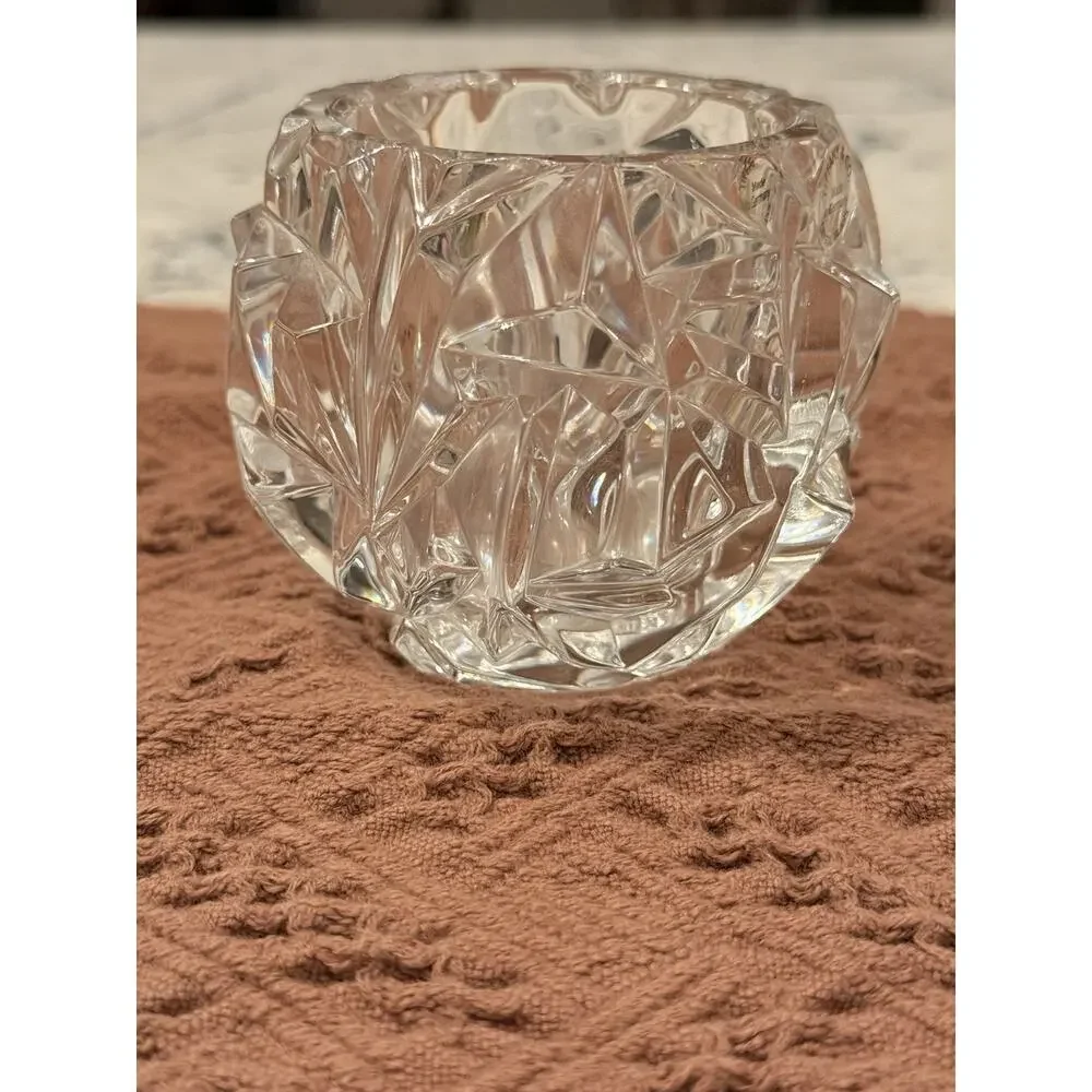 Tiffany & Co Rock Cut Crystal Votive Candle Holder Germany 3” Clear Glass